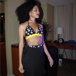 Floral Bikini Top with Yellow Accent